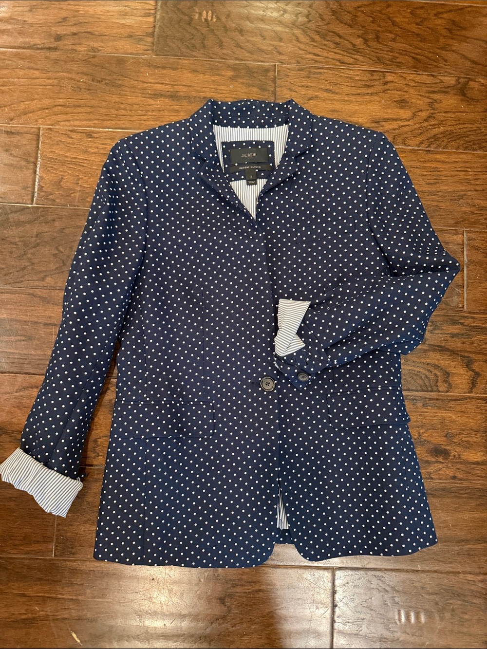 J. Crew Navy and White Polka Dot Blazer